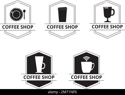 Coffee shop design labels in black on a white background Stock Vector