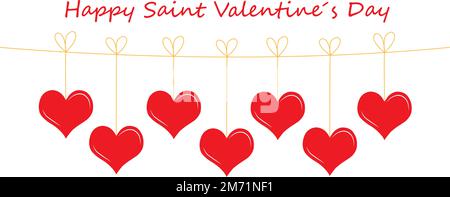 A saint valentine day greeting card with hanging red hearts Stock Vector