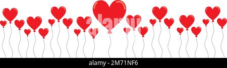Red hearts in balloon shape on a white background with copy space Stock Vector