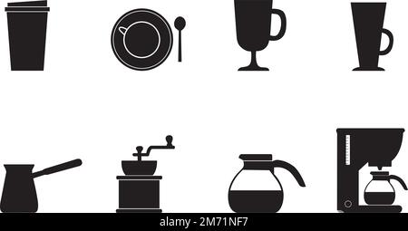 Coffee cups, mugs and coffee machines on a white background with copy space Stock Vector