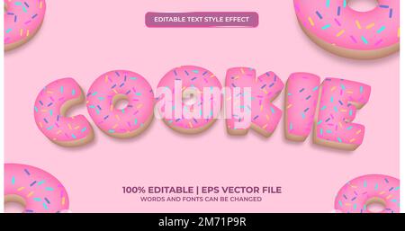 Cookie bakery editable text Effect. 3d food cartoon style Stock Vector