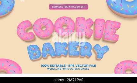 Cookie bakery editable text Effect. 3d food cartoon style Stock Vector