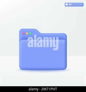 Folder 3d icon symbol. Information online portfolio for presentation, comfortable searching, Stored working data, File management concept. 3D vector i Stock Vector
