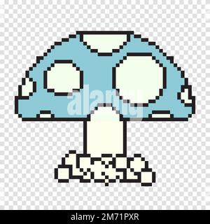 Pixel art mushroom cartoon retro game style. Pixel art, digital mushroom, flat web icon, vector design retro object. Vector illustration Stock Vector