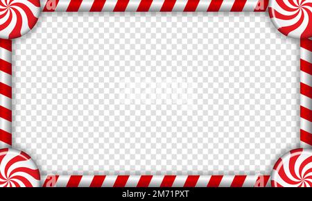 Rectangle candy cane frame with red and white striped lollipop pattern. Vector illustration Stock Vector