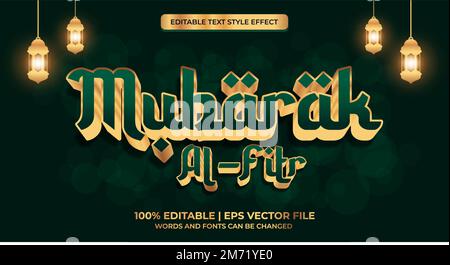 3d mubarak al fitr text effect editable text style. Vector illustration Stock Vector