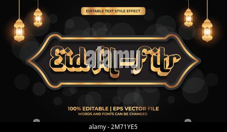 Editable text effect. Eid Al fitr on gold 3d style illustration. Editable text effect eid al fitr Stock Vector