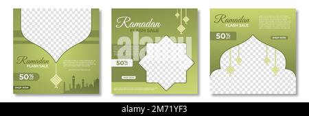 Set of Ramadan sale banner template. Ramadan Sale Banner Template Design with photo collage. Suitable for social media post and web internet ads. Vect Stock Vector
