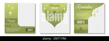 Set of Ramadan sale banner template. Ramadan Sale Banner Template Design with photo collage. Suitable for social media post and web internet ads. Vect Stock Vector