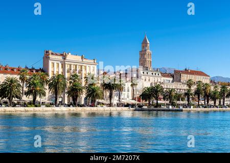 Beautiful view of the embankment of the old town of Split on a sunny day, Split, Dalmatia, Croatia Stock Photo