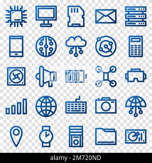 Set of 25 device and technology web icons in gradient style. Industry 4.0 concept factory of the future. Collection gradient icons of technology. Vect Stock Vector