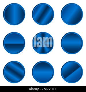 Luxury blue metal circle button. Blue metal circle. Realistic metal button. Vector illustration Stock Vector