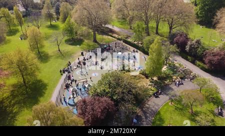 Famous St Stephens Green Park in Dublin from above - aerial view Stock Photo