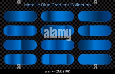 Collection of blue gradient backgrounds. Set of blue metallic textures. Colorful palette and texture set. Vector illustration Stock Vector