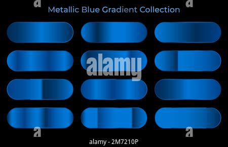 Collection of blue gradient backgrounds. Set of blue metallic textures. Colorful palette and texture set. Vector illustration Stock Vector