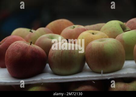 Many red green apples as texture background Stock Photo