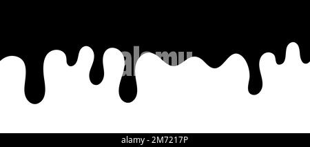 Black melt drips. Liquid paint drops seamless vector. Dripping paint. Liquid drips. Black ink runs. Vector illustration. Stock Vector