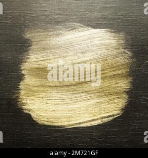 Gold oil paint brush stroke texture on a colored wood background vector Stock Vector