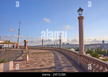 viewpoint of querétaro during the day with blue sky, with stone columns and lampposts, no people Stock Photo