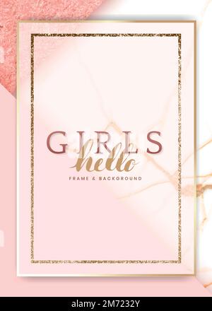 Gold rectangle frame on pink background vector Stock Vector