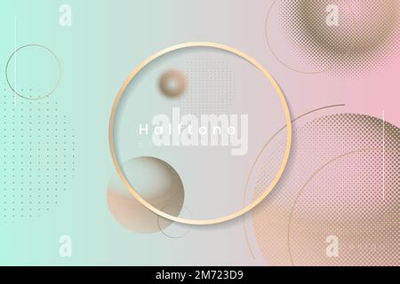 Round frame on halftone blue and pink background vector Stock Vector