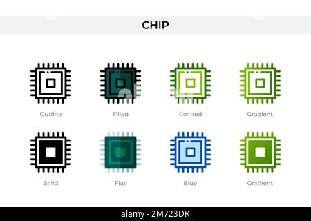 Chip icon in different style. Chip vector icons designed in outline, solid, colored, filled, gradient, and flat style. Symbol, logo illustration. Vect Stock Vector