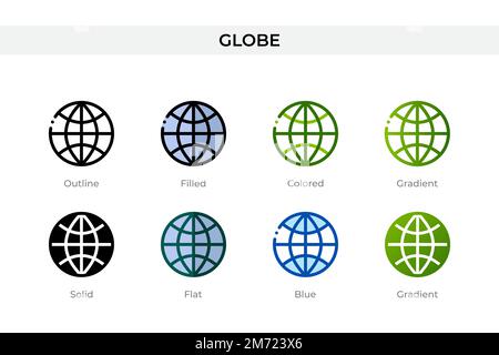 Globe icon in different style. Globe vector icons designed in outline, solid, colored, filled, gradient, and flat style. Symbol, logo illustration. Ve Stock Vector