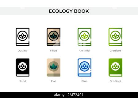 Ecology book icon in different style. Ecology book vector icons designed in outline, solid, colored, filled, gradient, and flat style. Symbol, logo il Stock Vector