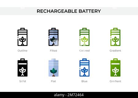 Rechargeable battery icon in different style. Rechargeable battery vector icons designed in outline, solid, colored, filled, gradient, and flat style. Stock Vector