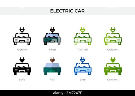 Electric car icon in different style. Electric car vector icons designed in outline, solid, colored, filled, gradient, and flat style. Symbol, logo il Stock Vector