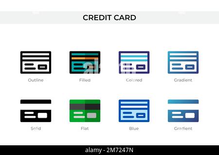 Credit Card icon in different style. Credit Card vector icons designed in outline, solid, colored, filled, gradient, and flat style. Symbol, logo illu Stock Vector
