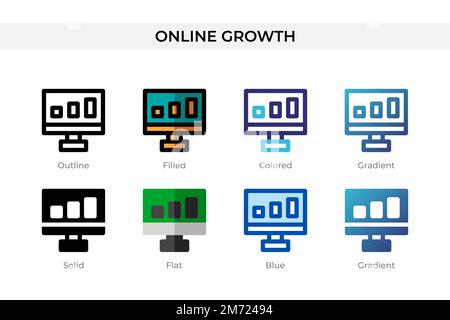 Online Growth icon in different style. Online Growth vector icons designed in outline, solid, colored, filled, gradient, and flat style. Symbol, logo Stock Vector