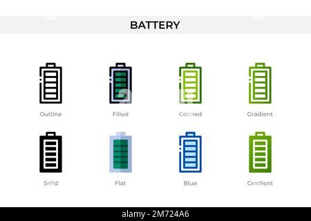 Battery icon in different style. Battery vector icons designed in outline, solid, colored, filled, gradient, and flat style. Symbol, logo illustration Stock Vector