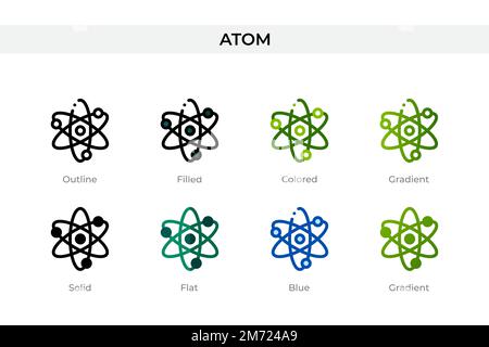 Atom icon in different style. Atom vector icons designed in outline, solid, colored, filled, gradient, and flat style. Symbol, logo illustration. Vect Stock Vector