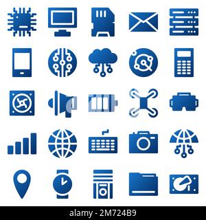Set of 25 device and technology web icons in gradient style. Industry 4.0 concept factory of the future. Collection gradient icons of technology. Vect Stock Vector