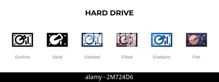 Hard Drive icon in different style. Hard Drive vector icons designed in outline, solid, colored, filled, gradient, and flat style. Symbol, logo illust Stock Vector