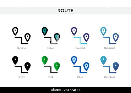 Route icon in different style. Route vector icons designed in outline, solid, colored, filled, gradient, and flat style. Symbol, logo illustration. Ve Stock Vector