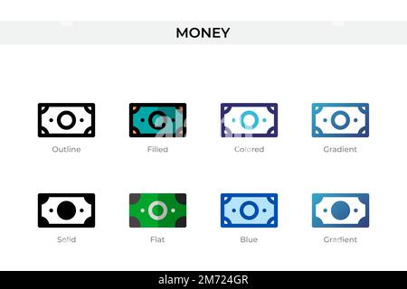 Money icon in different style. Money vector icons designed in outline, solid, colored, filled, gradient, and flat style. Symbol, logo illustration. Ve Stock Vector