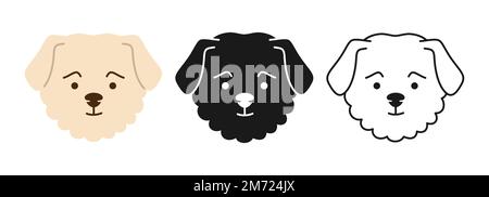 Dog Maltese terrier faces cartoon character set. Cute puppy childish kawaii head symbol muzzle, line doodle, icon or silhouette. Smiling funny doggy pet baby, comic print flat sticker template vector Stock Vector