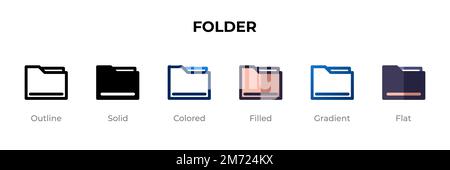 Folder icon in different style. Folder vector icons designed in outline, solid, colored, filled, gradient, and flat style. Symbol, logo illustration. Stock Vector