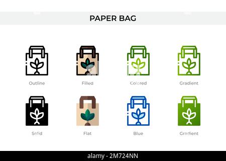 Paper bag icon in different style. Paper bag vector icons designed in outline, solid, colored, filled, gradient, and flat style. Symbol, logo illustra Stock Vector