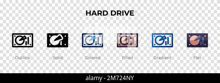 Hard Drive icon in different style. Hard Drive vector icons designed in outline, solid, colored, filled, gradient, and flat style. Symbol, logo illust Stock Vector