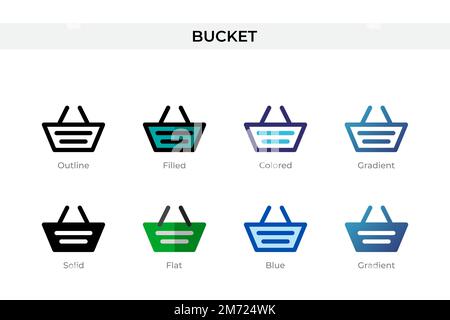 Bucket icon in different style. Bucket vector icons designed in outline, solid, colored, filled, gradient, and flat style. Symbol, logo illustration. Stock Vector