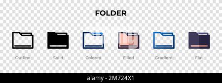 Folder icon in different style. Folder vector icons designed in outline, solid, colored, filled, gradient, and flat style. Symbol, logo illustration. Stock Vector