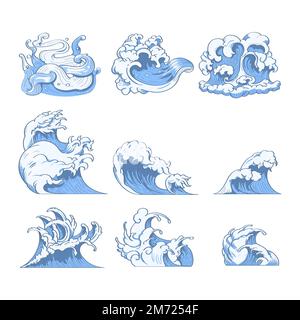 Blue Japanese wave background collection vectors Stock Vector