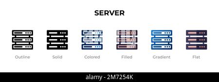 Server icon in different style. Server vector icons designed in outline, solid, colored, filled, gradient, and flat style. Symbol, logo illustration. Stock Vector
