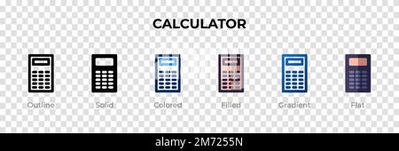 Calculator icon in different style. Calculator vector icons designed in outline, solid, colored, filled, gradient, and flat style. Symbol, logo illust Stock Vector