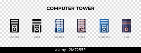 Computer Tower icon in different style. Computer Tower vector icons designed in outline, solid, colored, filled, gradient, and flat style. Symbol, log Stock Vector