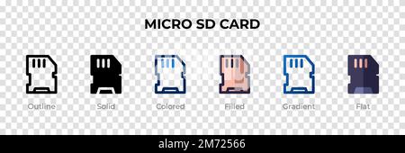 Micro Sd Card icon in different style. Micro Sd Card vector icons designed in outline, solid, colored, filled, gradient, and flat style. Symbol, logo Stock Vector