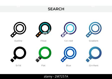 Search icon in different style. Search vector icons designed in outline, solid, colored, filled, gradient, and flat style. Symbol, logo illustration. Stock Vector